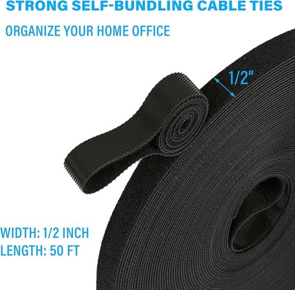 Hook and Loop Roll, Reusable Fastening Cable Ties - 1 Roll - Image 2