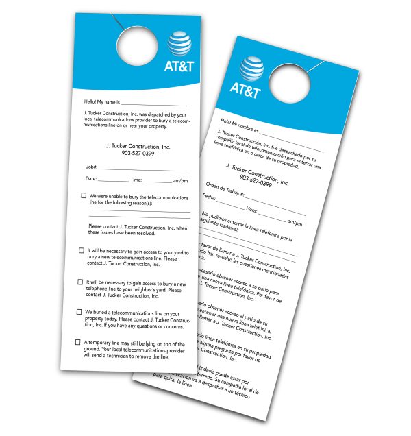 AT&T / J. Tucker Construction Door Hangers (English/Spanish)