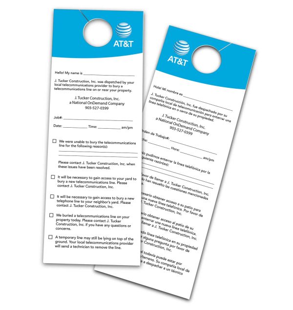 AT&T / J. Tucker Construction Door Hangers (English/Spanish)